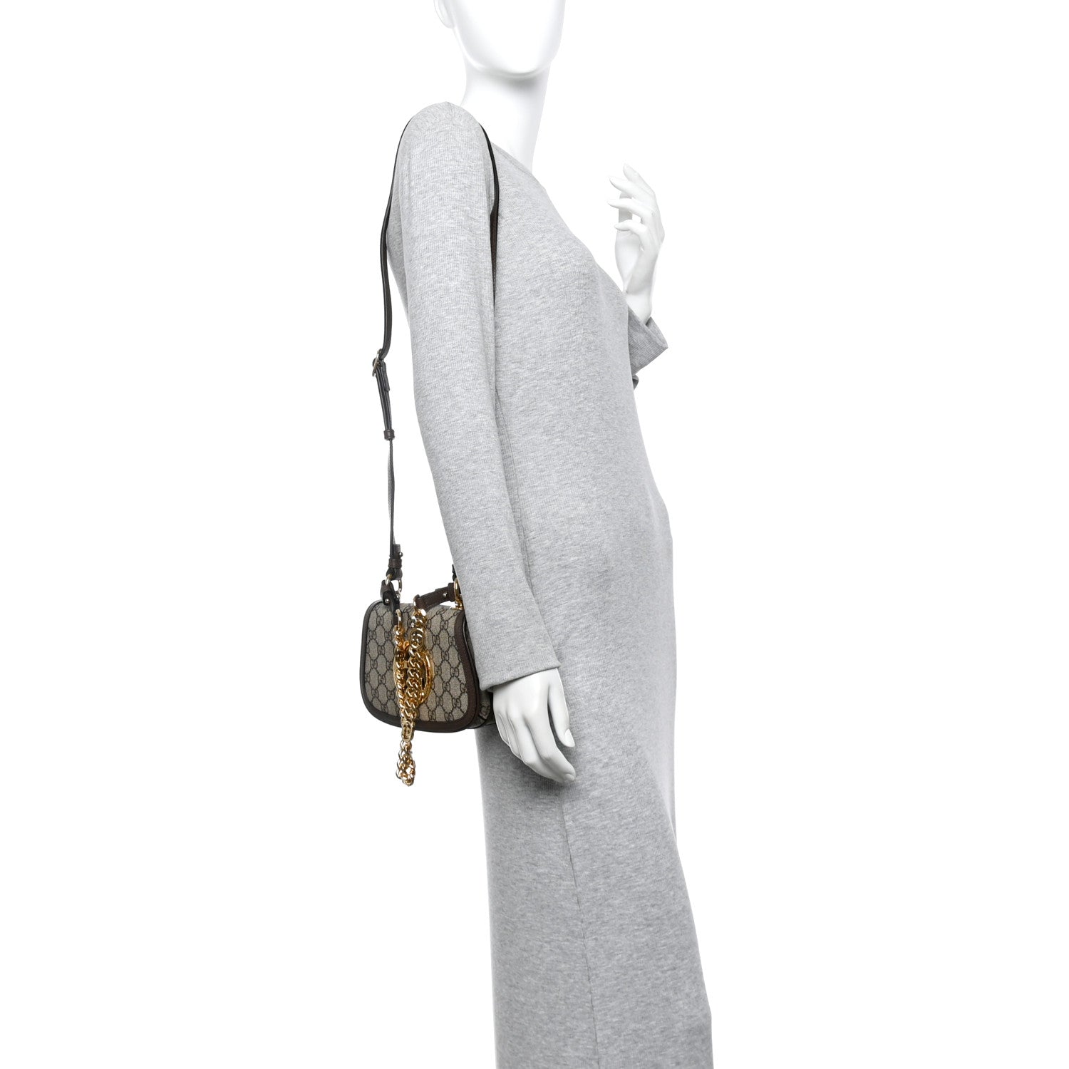 Gucci GG Supreme Monogram Textured Dollar Calfskin Mini Blondie Chain Shoulder Flap Bag Beige Ebony New Acero 2 of 9