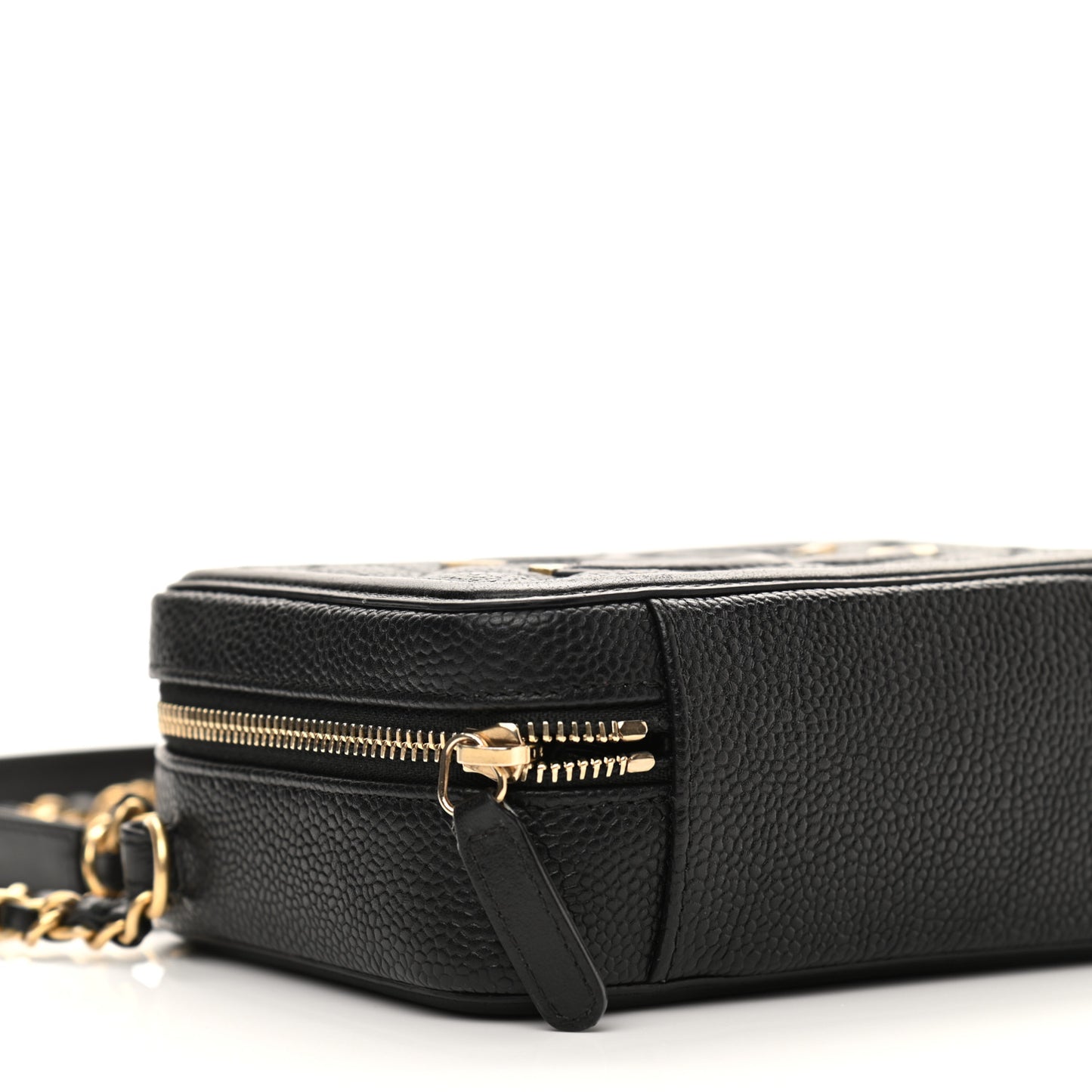 Caviar Quilted CC Filigree Vanity Clutch With Chain Black