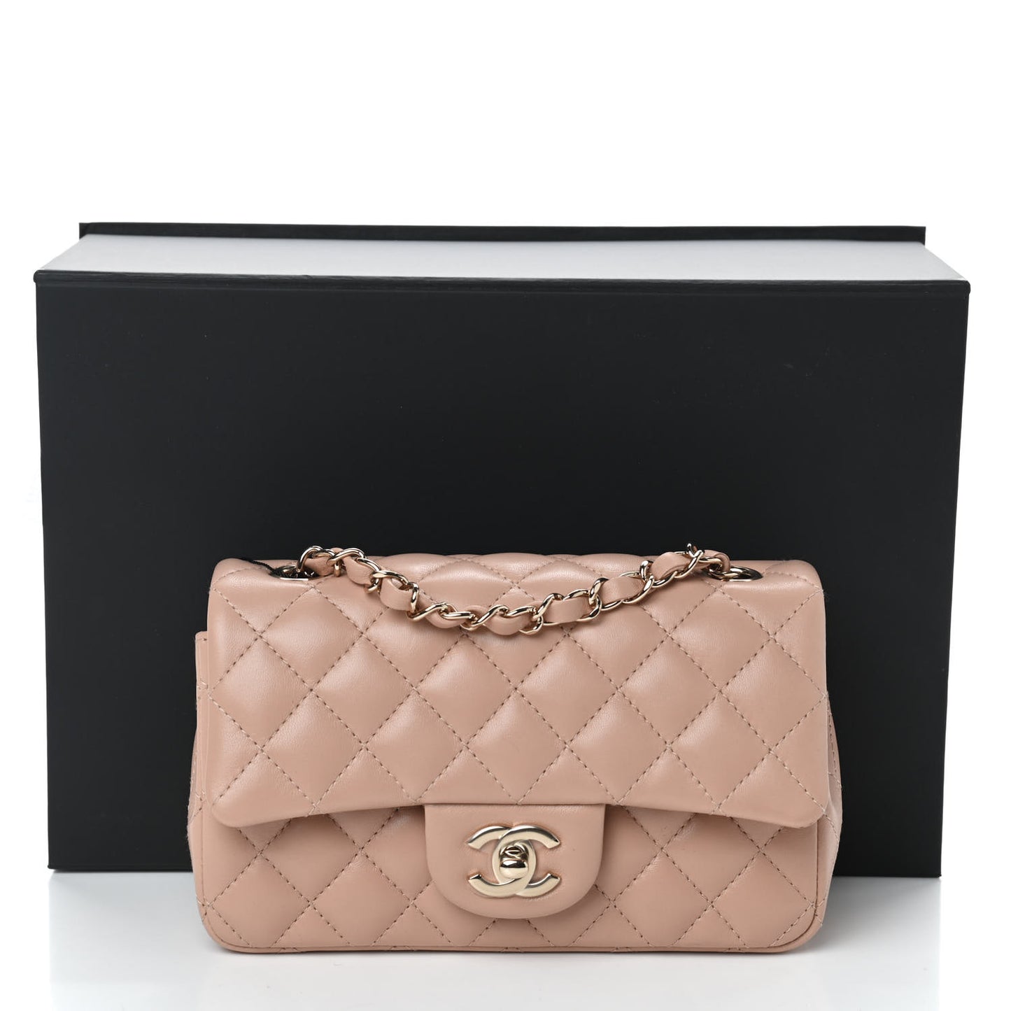 Lambskin Quilted Mini Rectangular Flap Beige