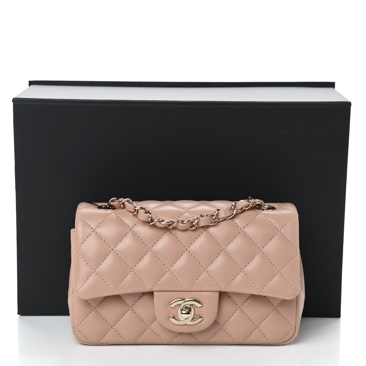 Chanel Lambskin Quilted Mini Rectangular Flap Beige 11 of 11