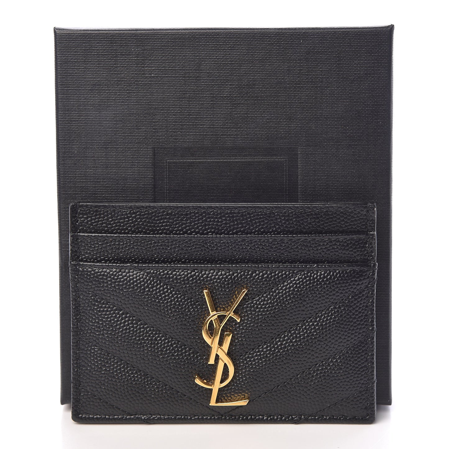 Grain De Poudre Matelasse Chevron Monogram Credit Card Case Black