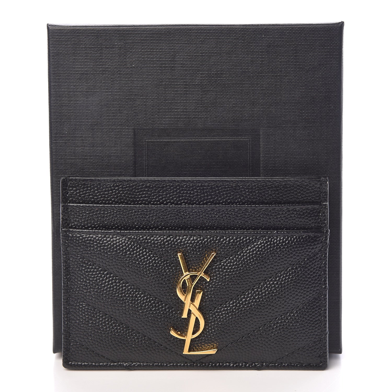Saint Laurent Grain De Poudre Matelasse Chevron Monogram Credit Card Case Black 8 of 8