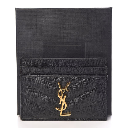 Saint Laurent Grain De Poudre Matelasse Chevron Monogram Credit Card Case Black 8 of 8