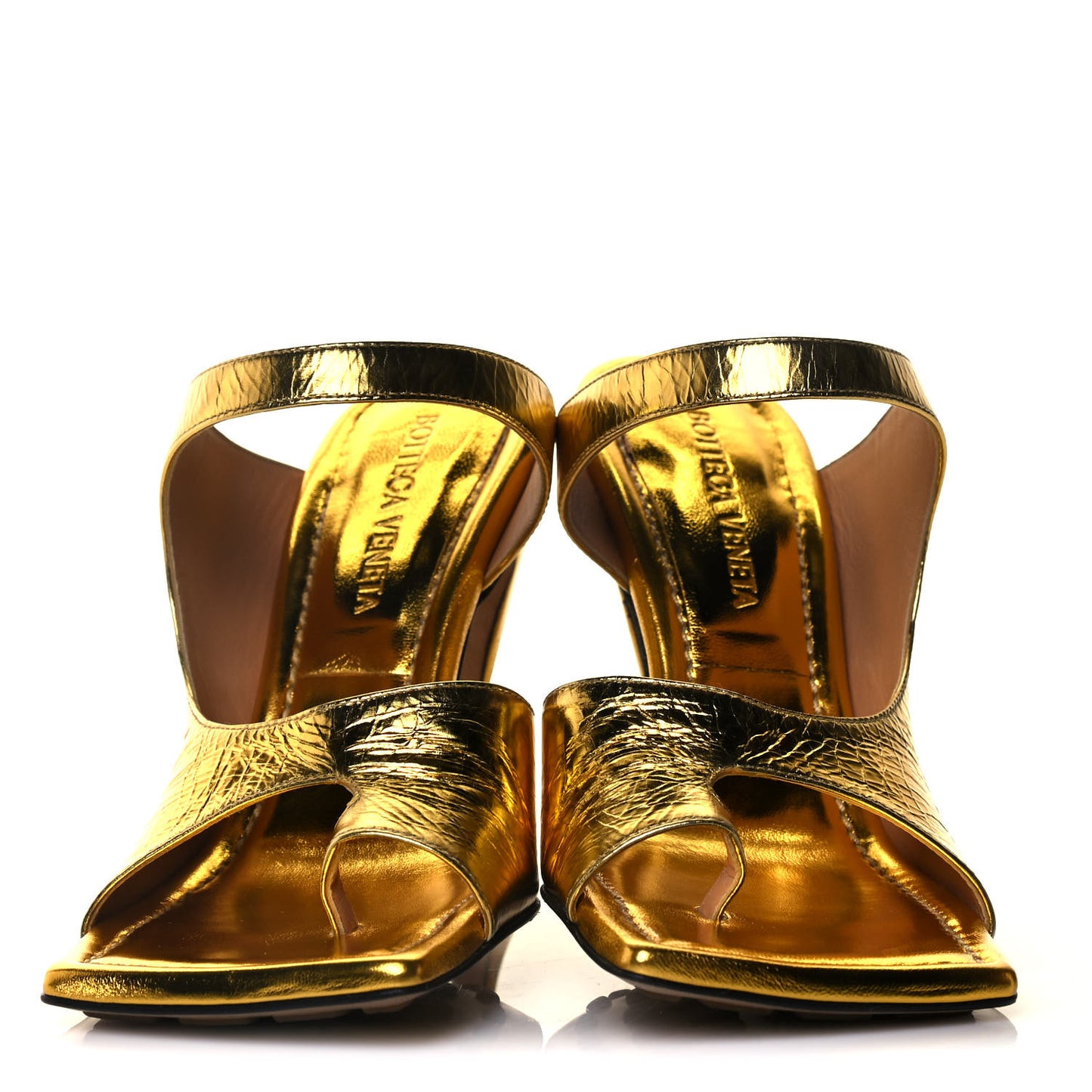 Vitello Lame Square Toe Sandals 35 Gold