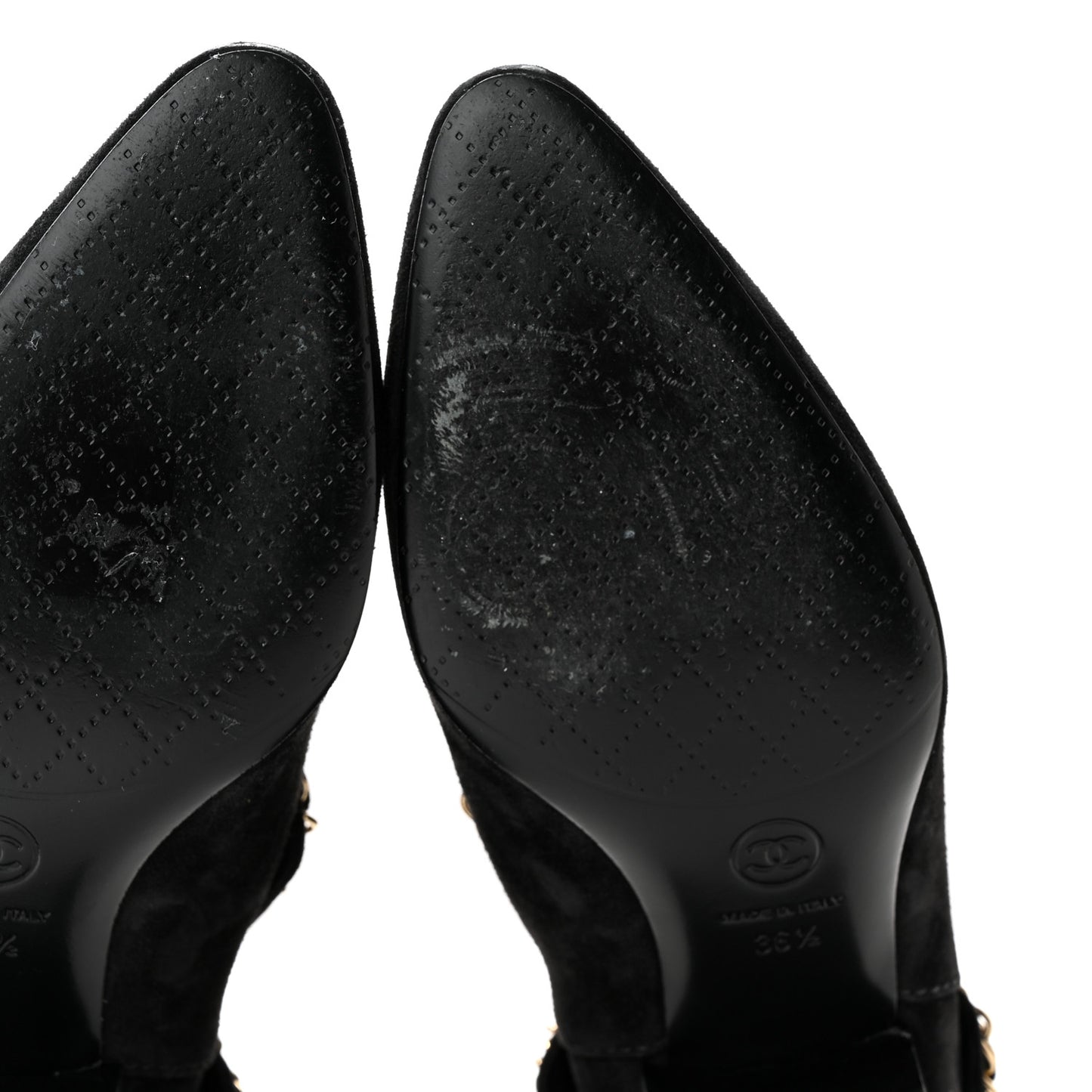 Suede Calfskin Chain CC Short Boots 36.5 Black