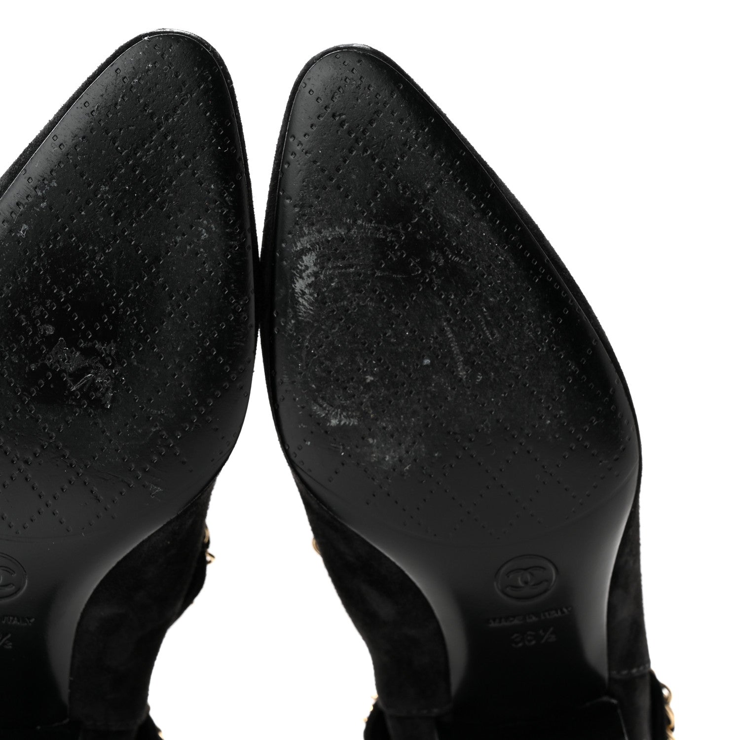 Chanel Suede Calfskin Chain CC Short Boots 36.5 Black 9 of 10