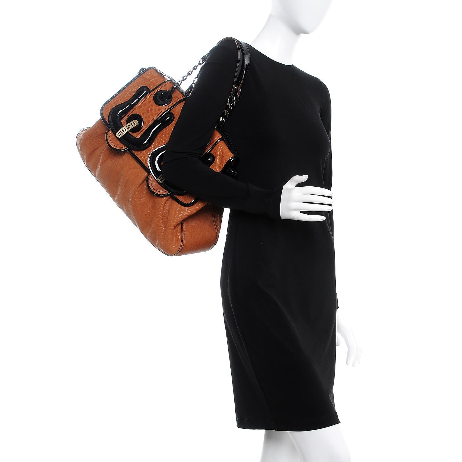 Fendi Nappa Patent Large B Bag Osso Black 2 of 14