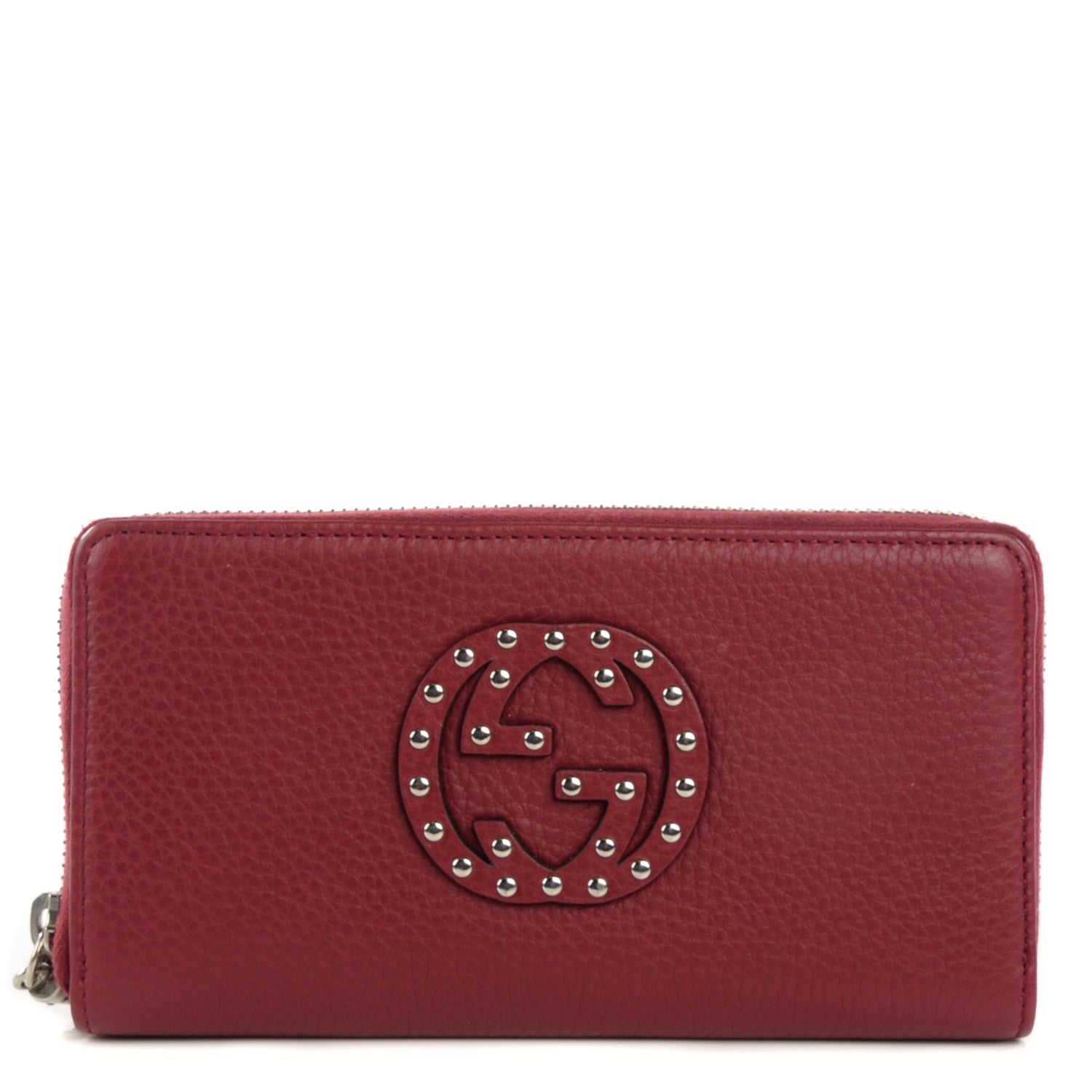 Gucci Pebbled Calfskin Studded Soho Zip Around Wallet Soft Burgundy 1 of 8