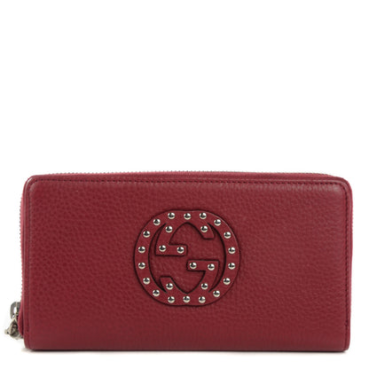 Gucci Pebbled Calfskin Studded Soho Zip Around Wallet Soft Burgundy 1 of 8
