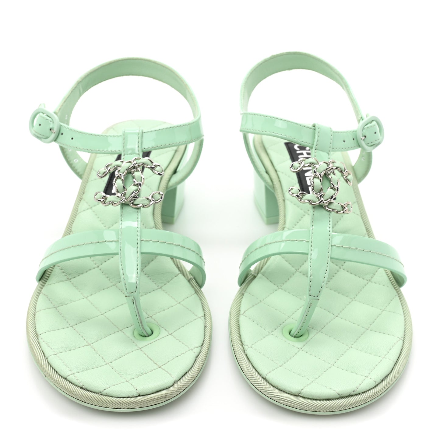 Patent CC Logo Thong Sandals 37 Green