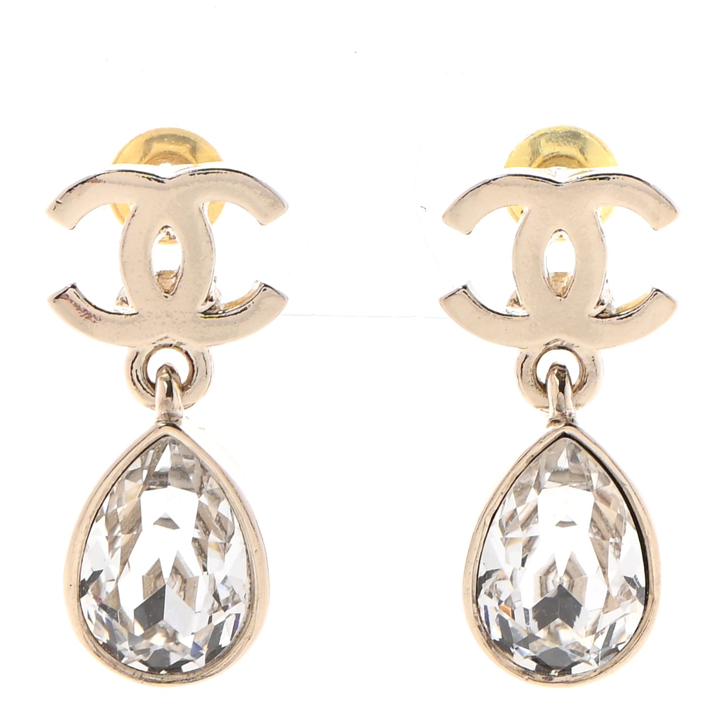 Crystal CC Tear Drop Earrings Gold