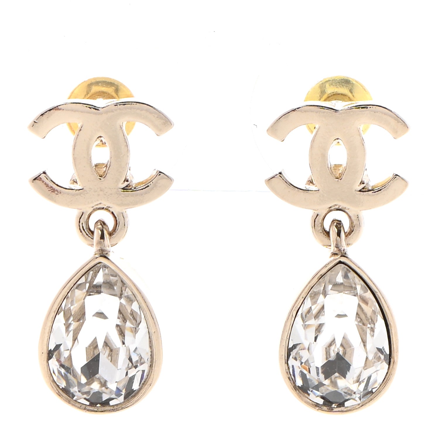 Chanel Crystal CC Tear Drop Earrings Gold 1 of 4