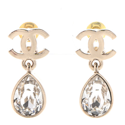 Chanel Crystal CC Tear Drop Earrings Gold 1 of 4