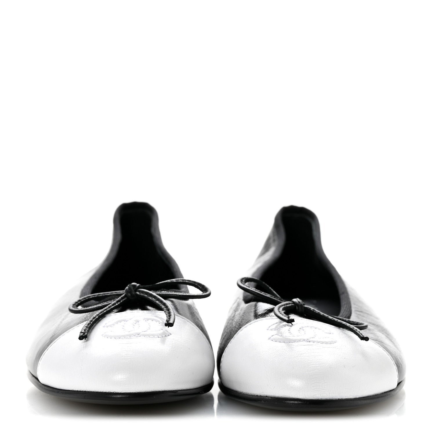 Chanel Crumpled Shiny Lambskin Cap Toe CC Ballerina Flats 39 Black White 3 of 9
