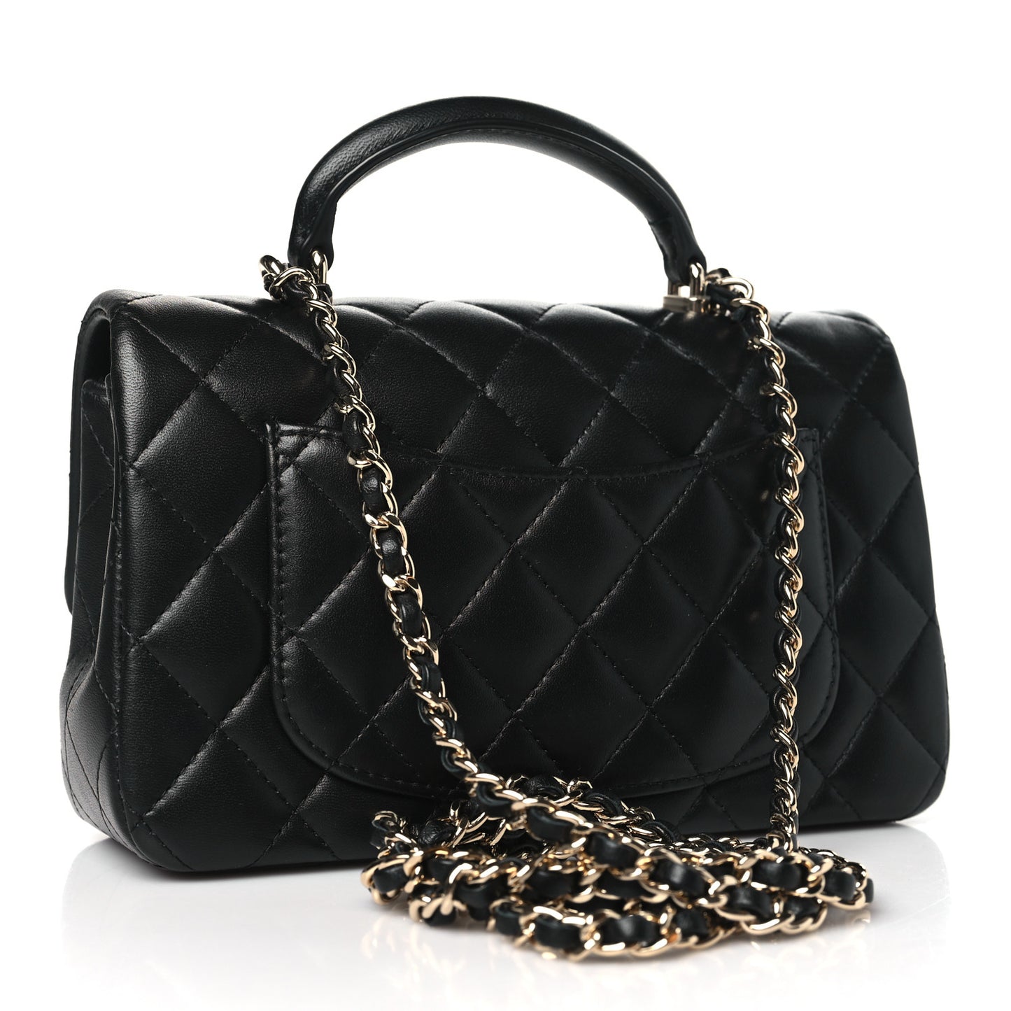 Lambskin Quilted Mini Top Handle Rectangular Flap Black
