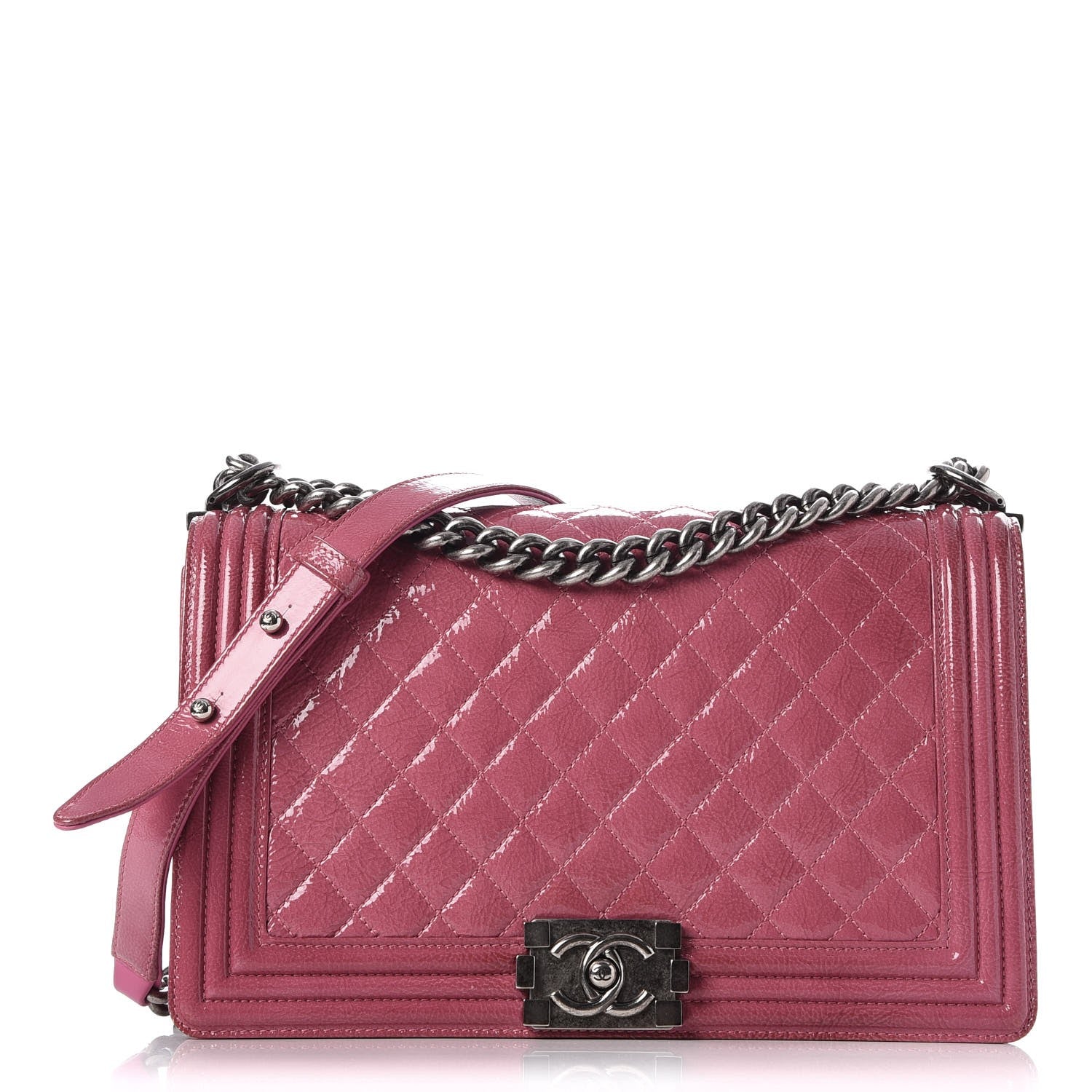Chanel Distressed Patent Quilted New Medium Boy Flap Pink 1 of 20