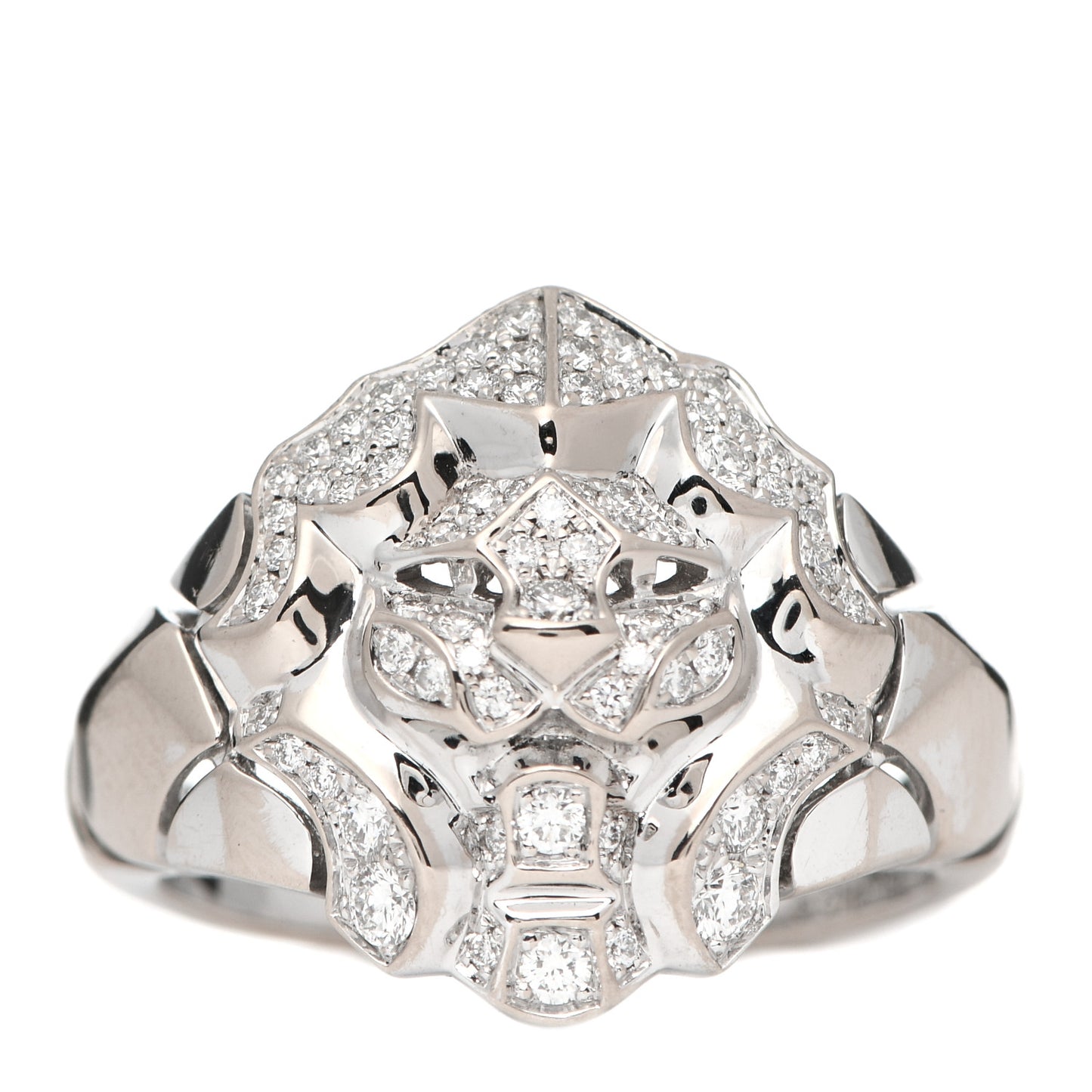 18K White Gold Diamond Sous Le Signe Du Lion Ring 54 7