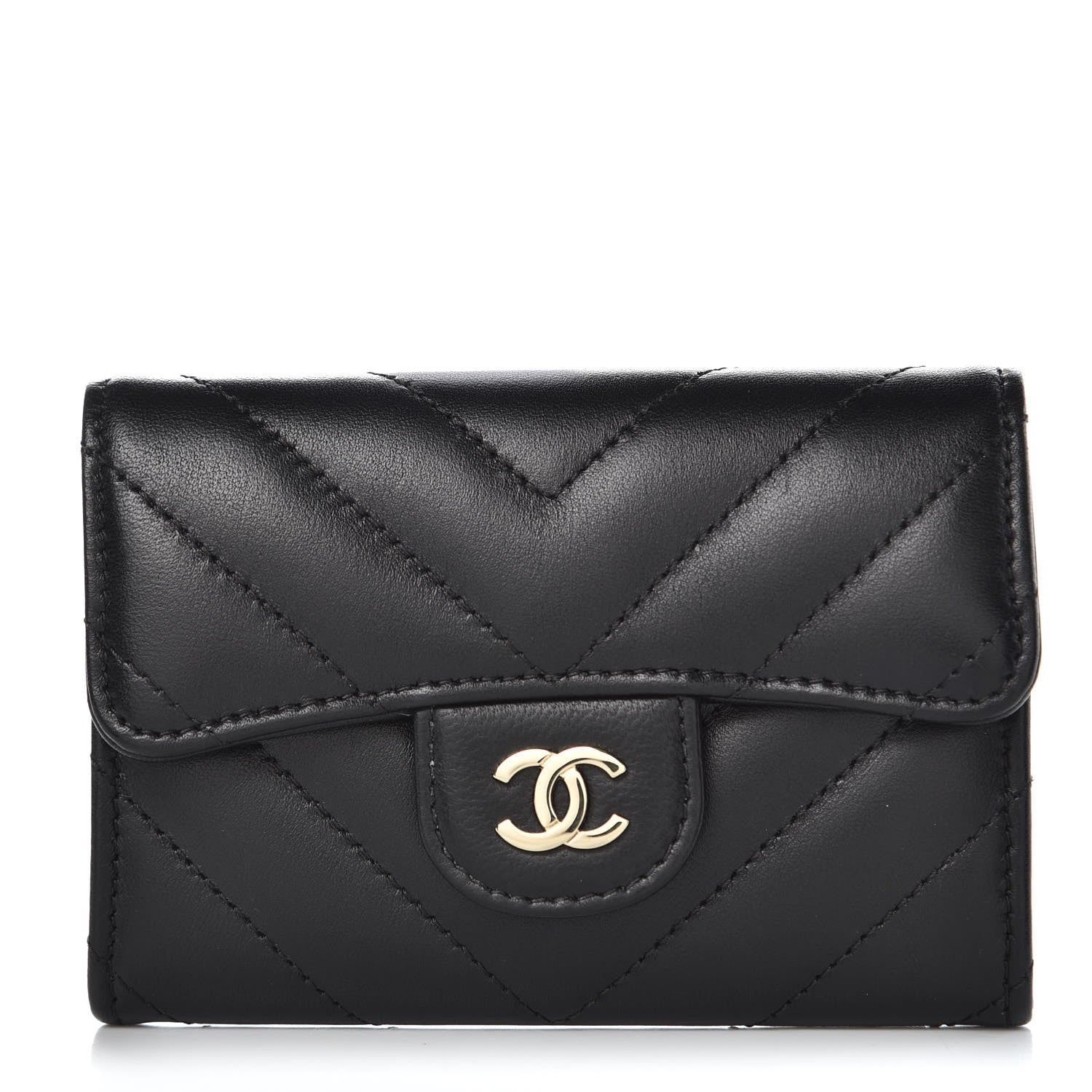 Chanel Lambskin Chevron Quilted Flap Card Holder Black 1 of 10