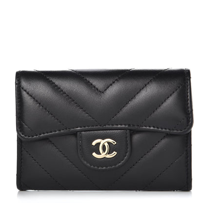 Chanel Lambskin Chevron Quilted Flap Card Holder Black 1 of 10