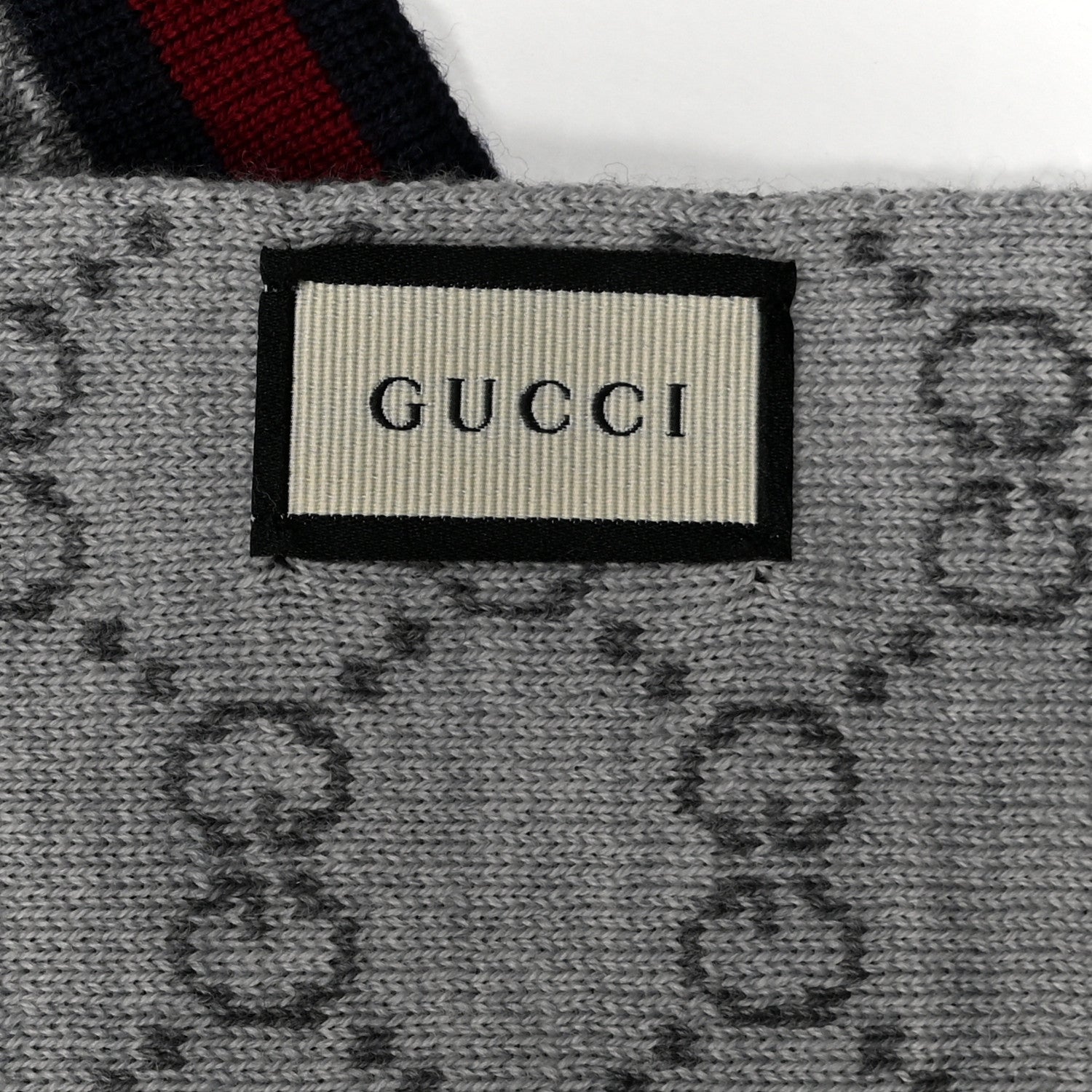 Gucci Wool Tricot GG Monogram Web Solange Scarf Graphite Light Grey 3 of 3
