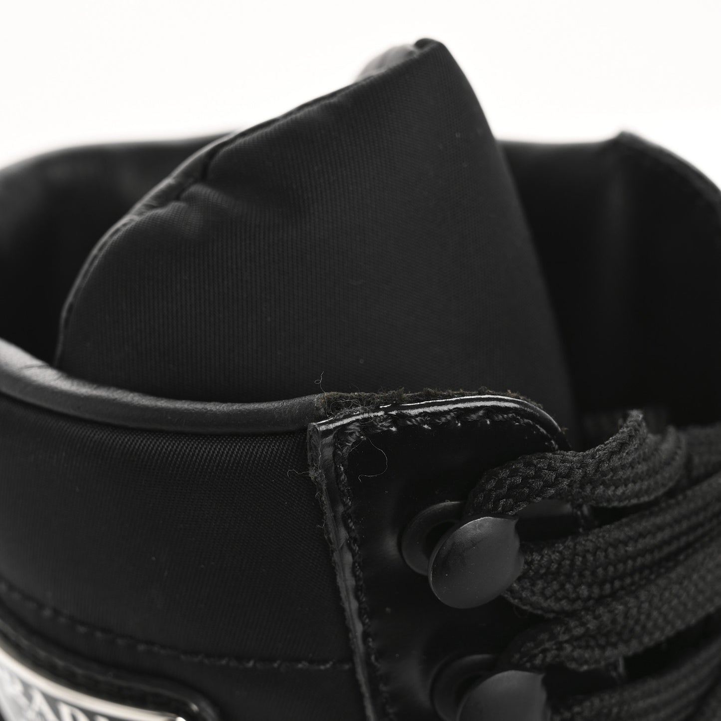 Spazzolato Re-Nylon Metal Triangle Logo Lace Up 55mm Ankle Boots 37.5 Black