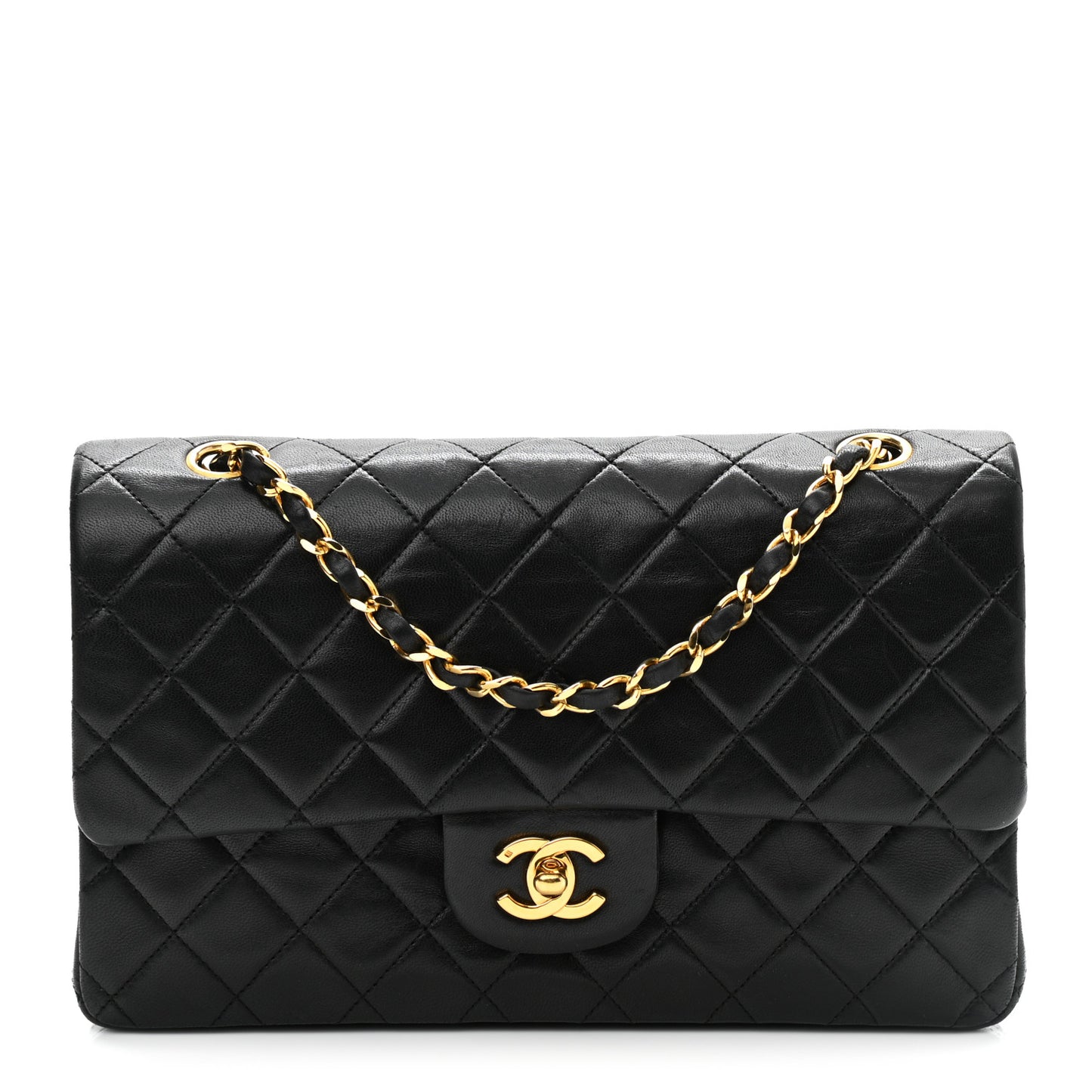 Lambskin Quilted Medium Double Flap Black