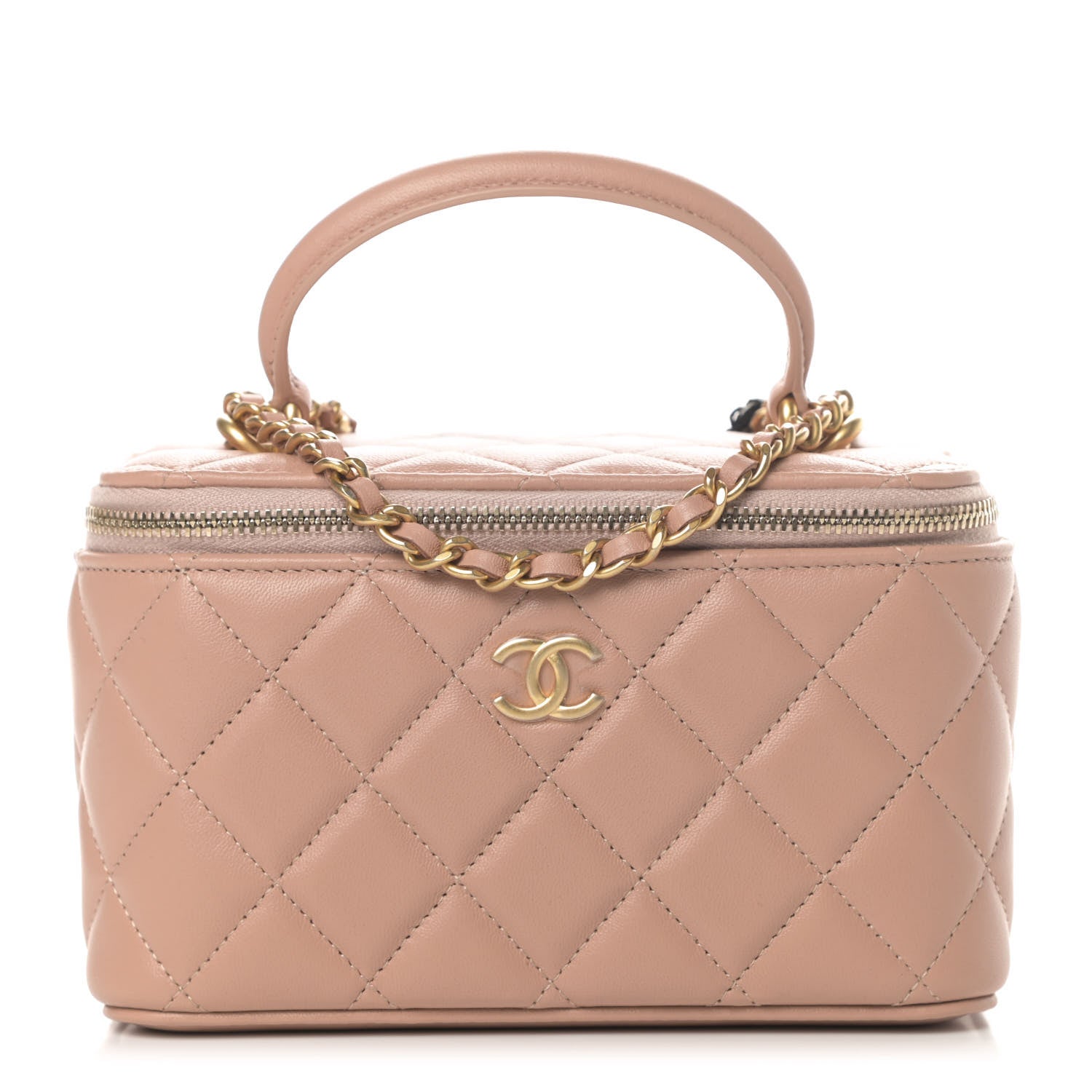 Chanel Lambskin Quilted Small Top Handle Vanity Case With Chain Beige 1 of 11