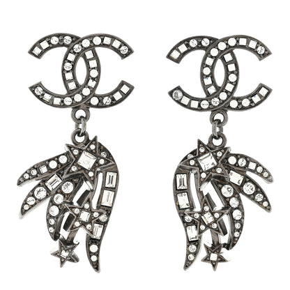Chanel Ruthenium Crystal Baguette CC Wing Star Earrings 1 of 5