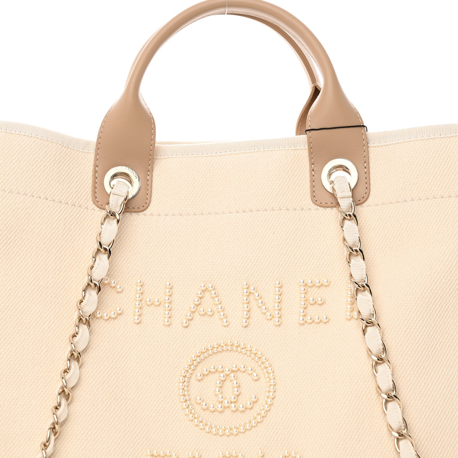 Chanel Canvas Pearl Medium Deauville Tote Ecru Beige 8 of 11