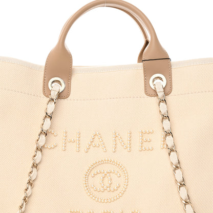 Chanel Canvas Pearl Medium Deauville Tote Ecru Beige 8 of 11