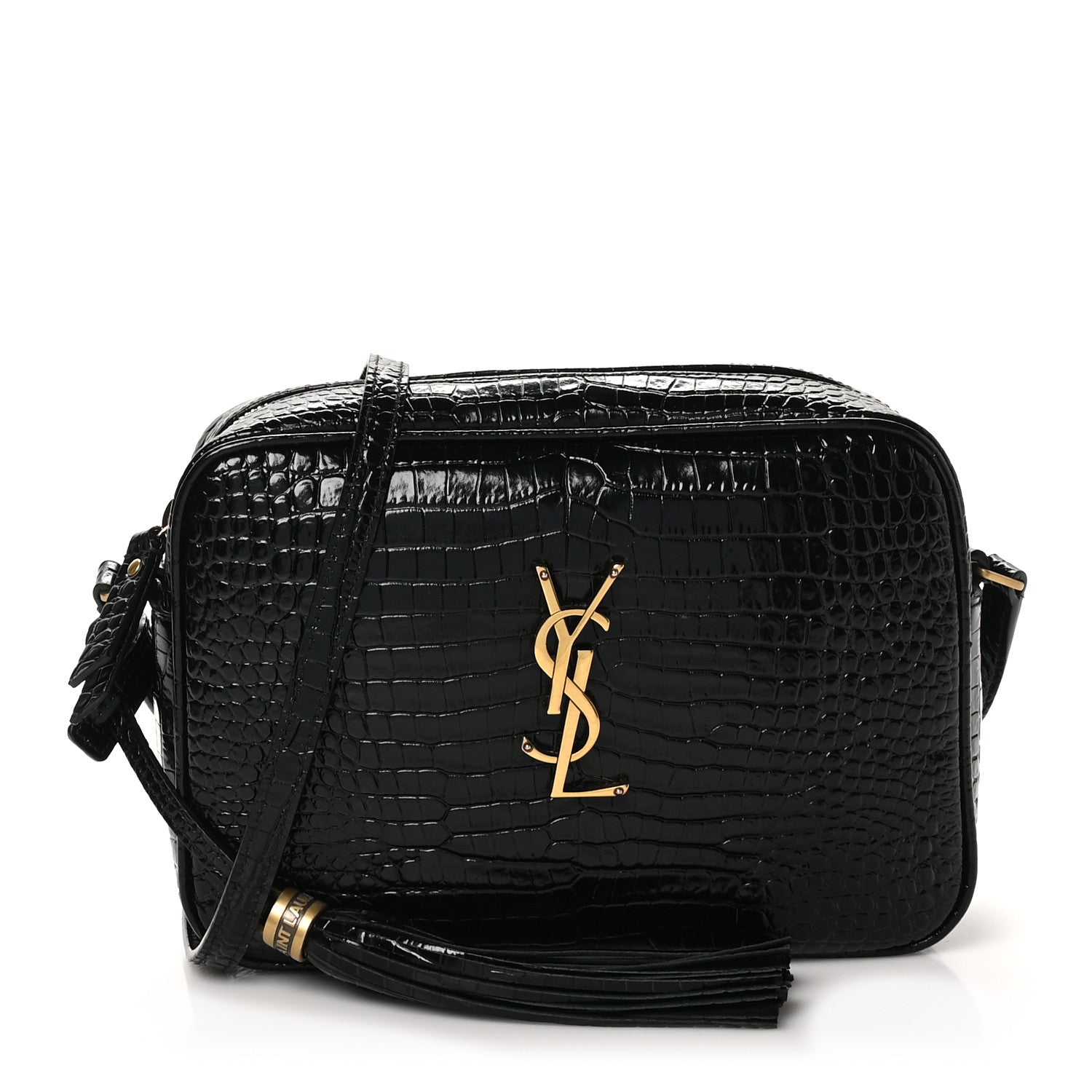 Saint Laurent Patent Calfskin Crocodile Embossed Monogram Lou Camera Bag Black 1 of 10