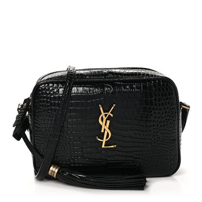 Saint Laurent Patent Calfskin Crocodile Embossed Monogram Lou Camera Bag Black 1 of 10