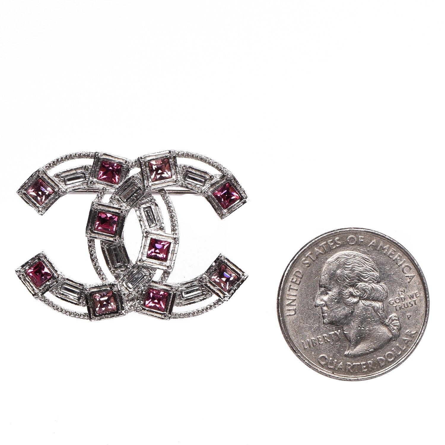 Chanel Baguette Crystal CC Brooch Silver Pink 3 of 6