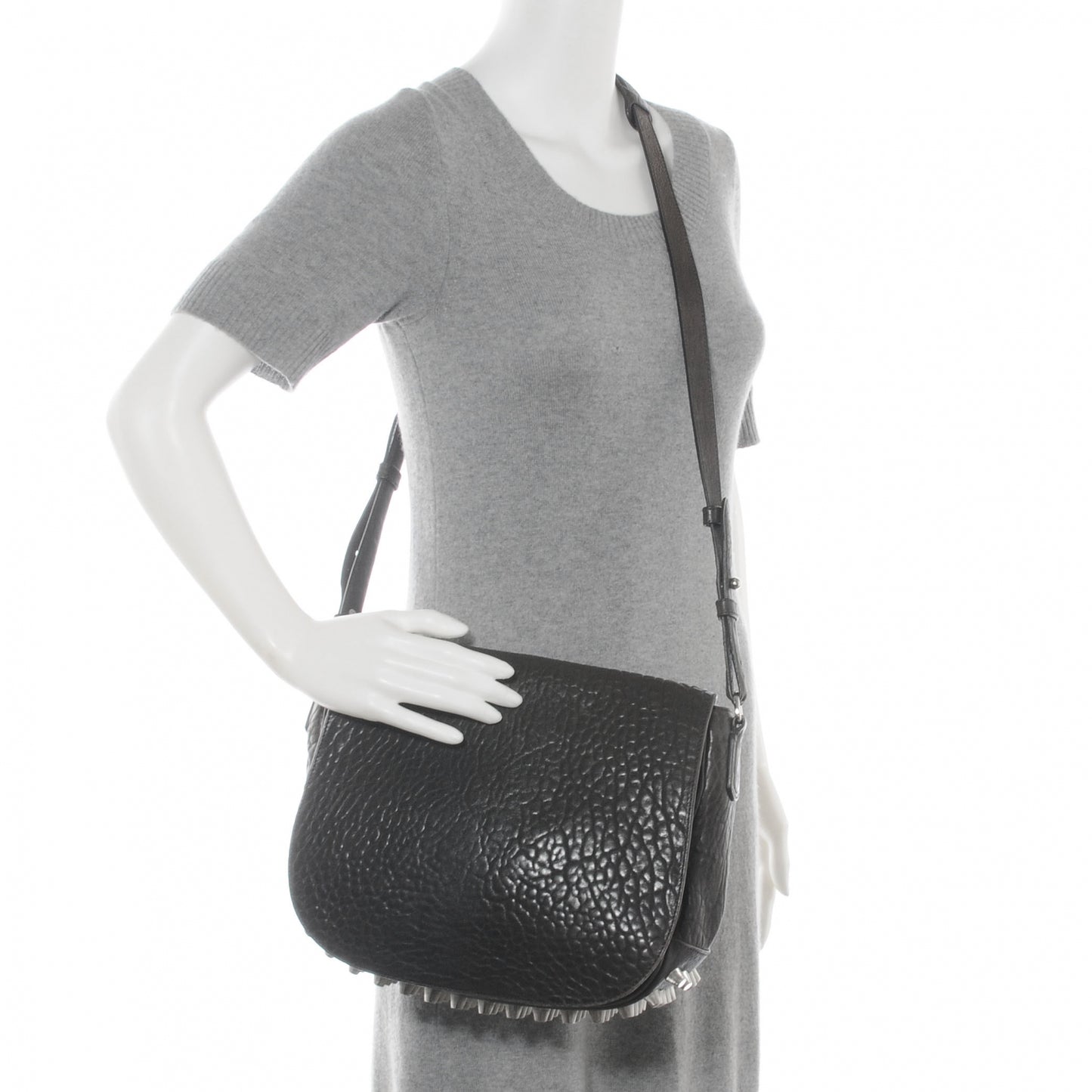 Textured Lambskin Lia Sling Messenger Bag Grey