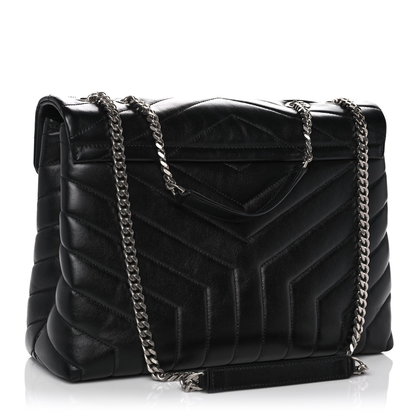 Calfskin Y Quilted Monogram Medium Loulou Chain Satchel Black