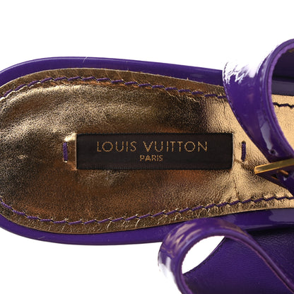 Louis Vuitton Patent Open Toe Espadrille Wedges 37 Purple 6 of 10