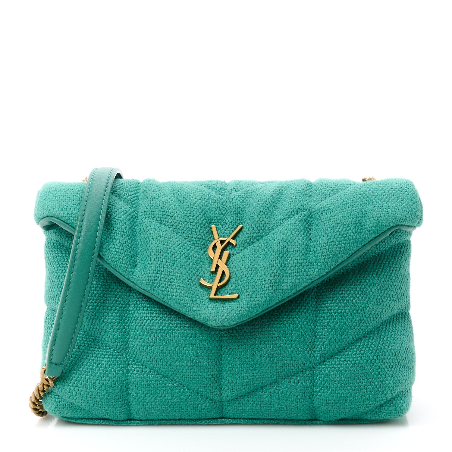 Saint Laurent Canvas Quilted Toy Loulou Puffer Monogram Chain Satchel Basil 1 of 12