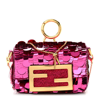 Fendi Sequin Paillettes Shiny Nappa Sex and the City Nano Maxi Buckle Baguette Charm Ciclamino Pilar 1 of 10