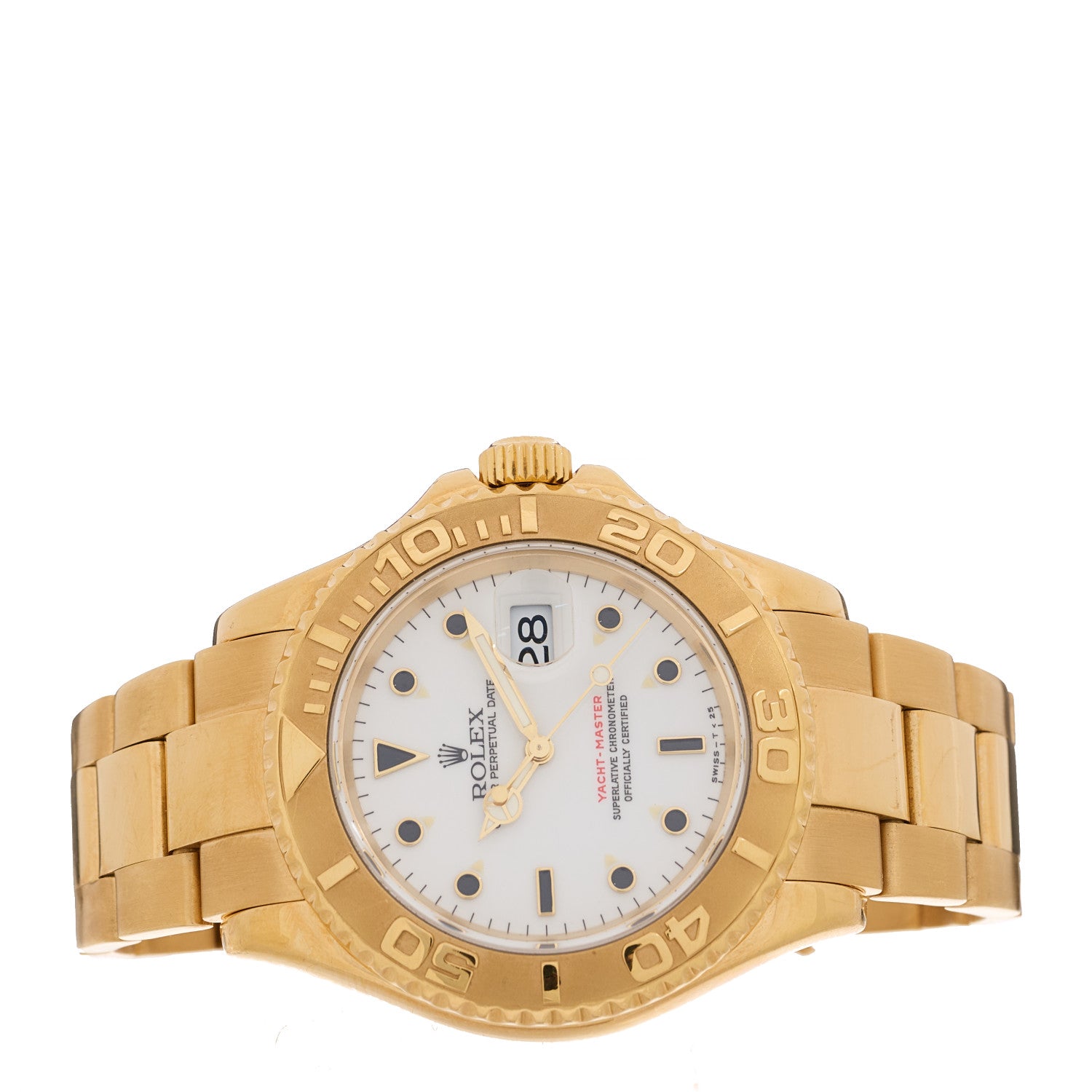 Rolex 18K Yellow Gold 40mm Oyster Perpetual Date Yacht-Master Watch White 16628 2 of 5