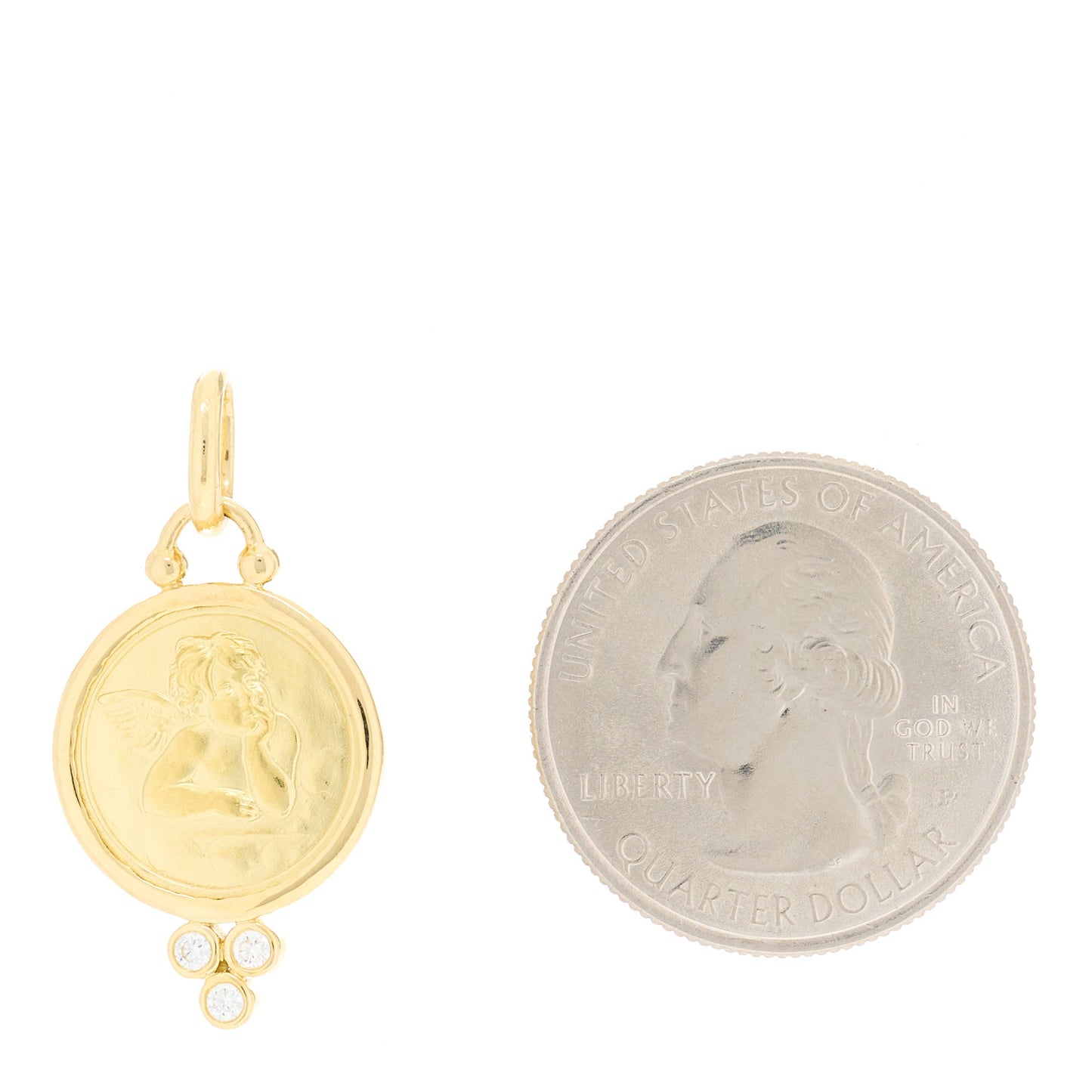 18K Yellow Gold Diamond 14mm Angel Pendant
