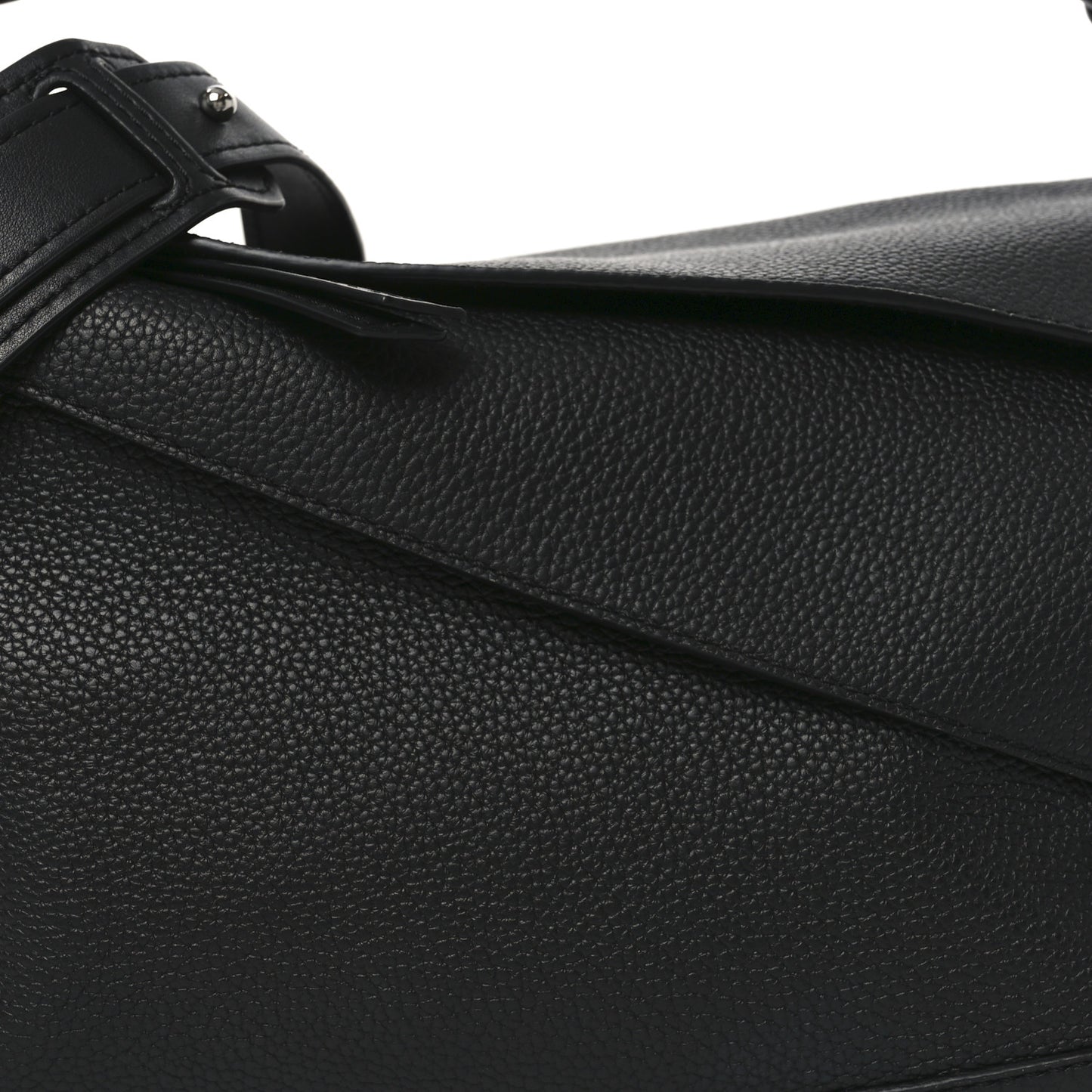 Grained Calfskin Large Puzzle Edge Bag Black