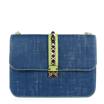 Valentino Garavani Denim Extra Large Glam Lock Rockstud Flap Blue 1 of 7