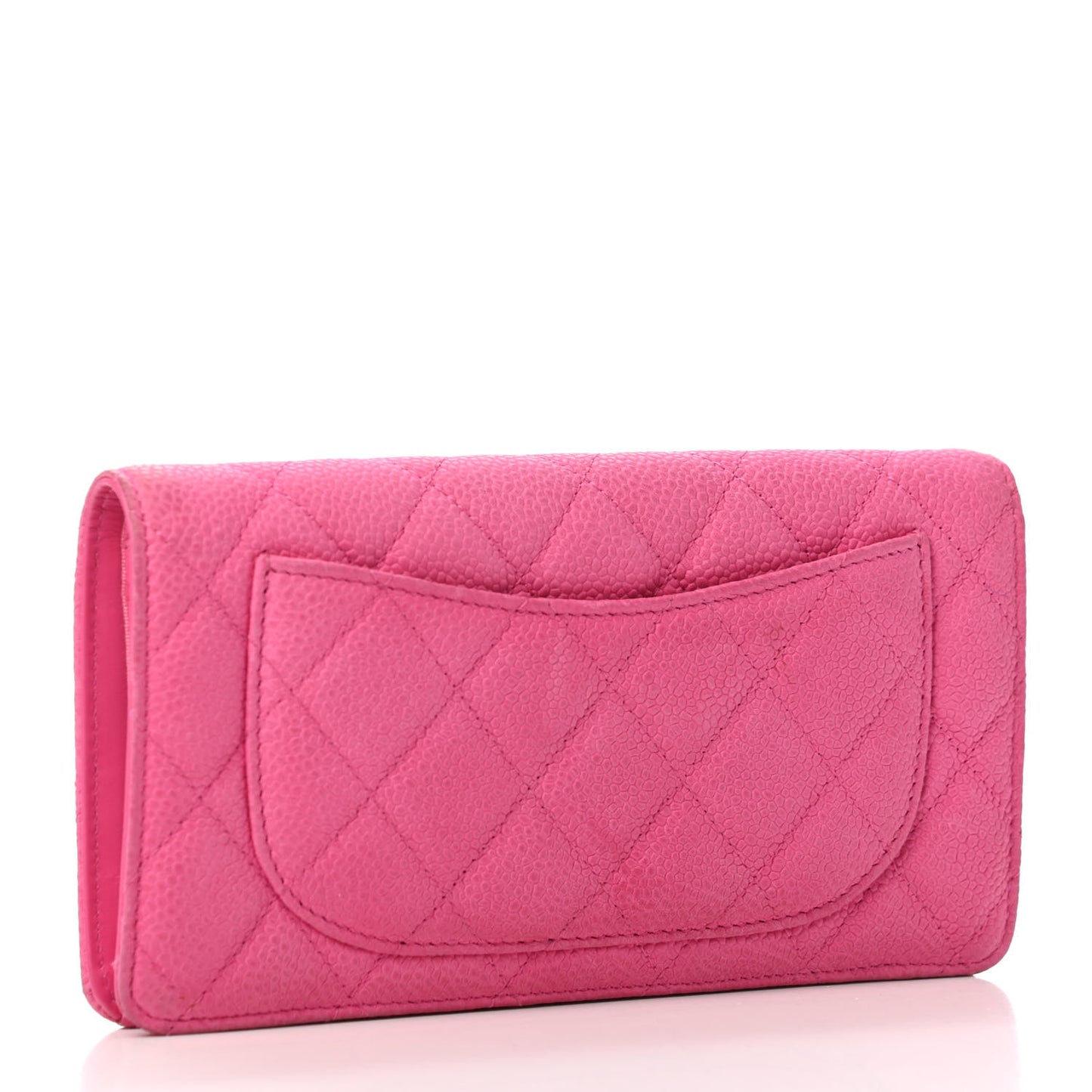 Iridescent Caviar Quilted Yen Wallet Pink