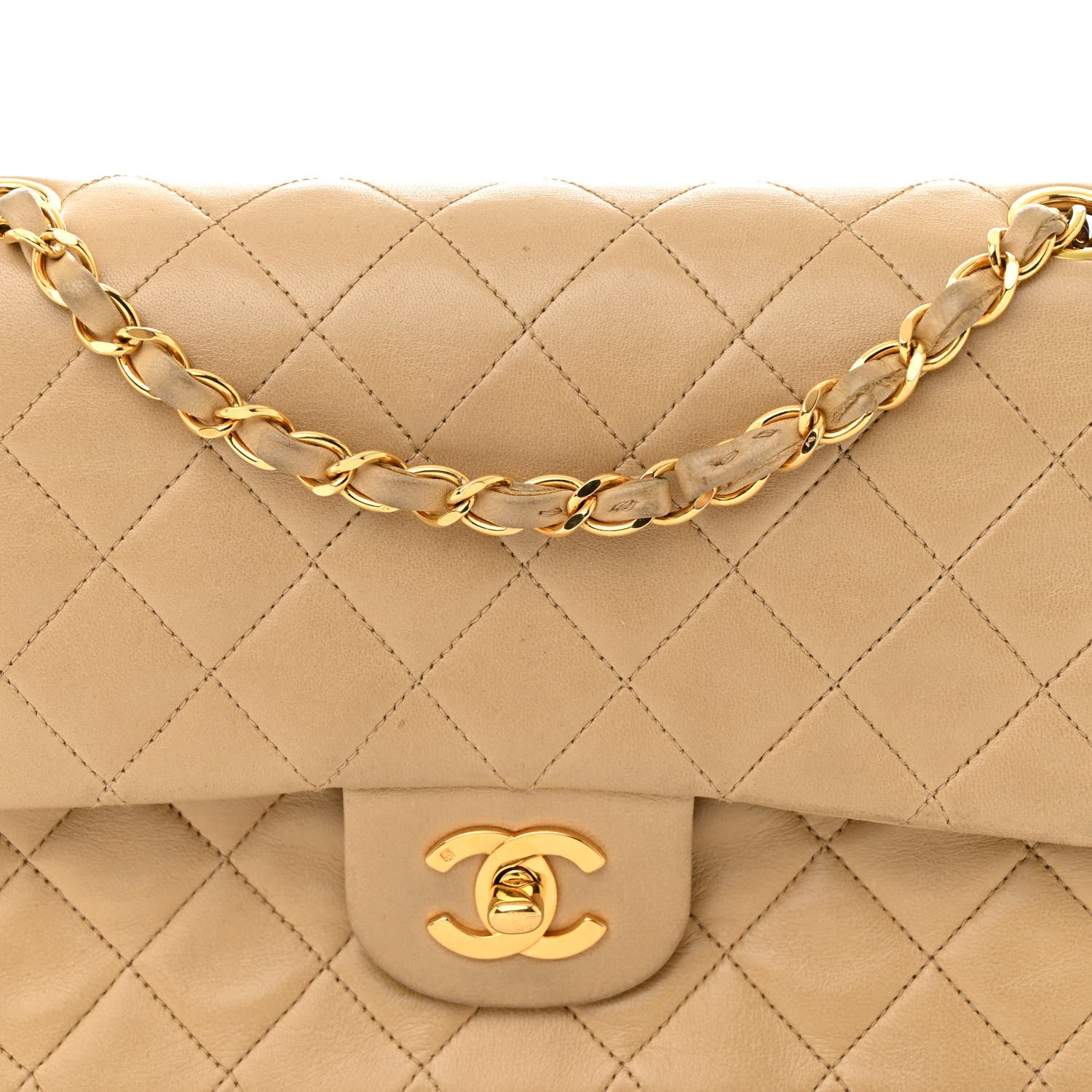 Chanel Lambskin Quilted Medium Double Flap Beige 9 of 14