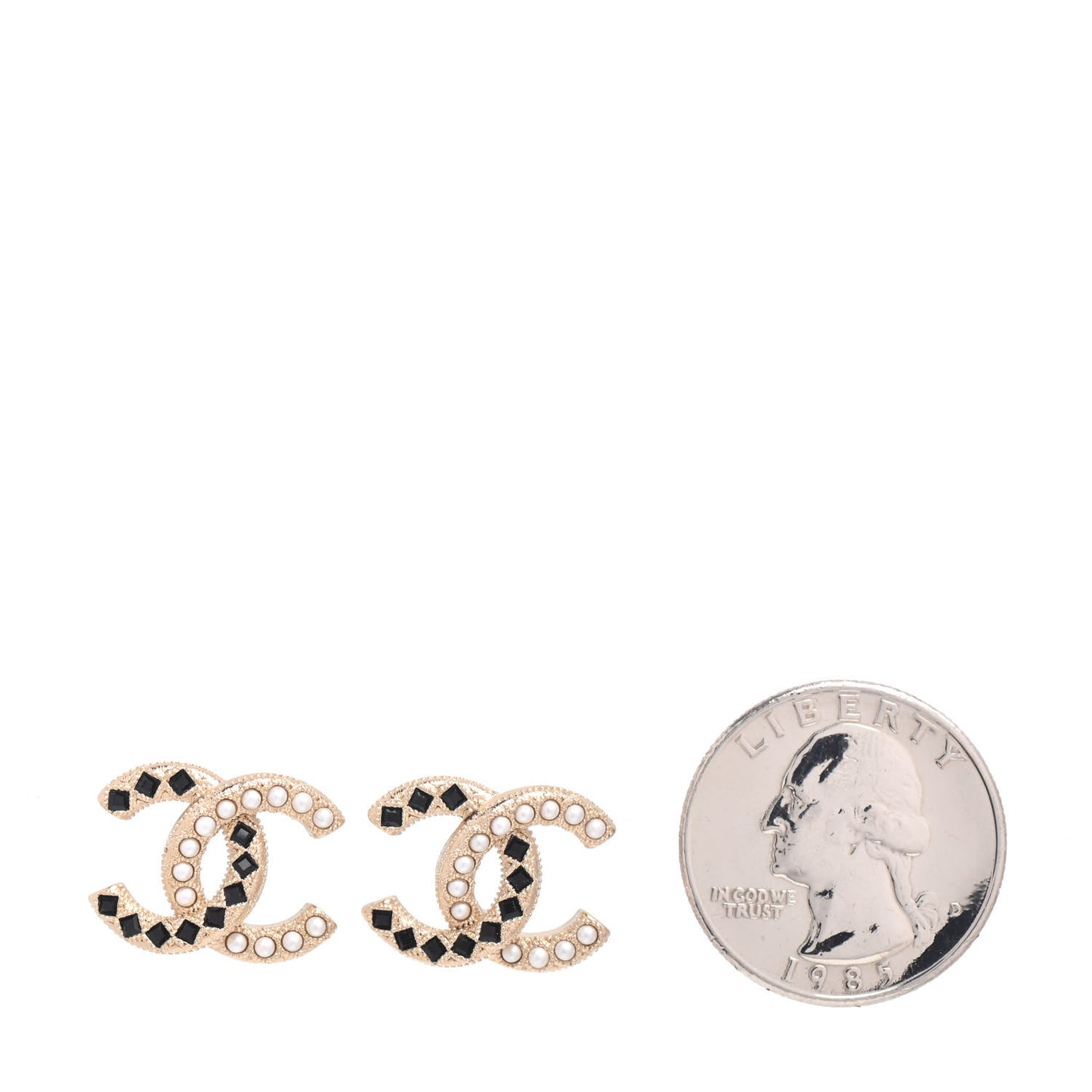 Resin Pearl CC Earrings Gold Black