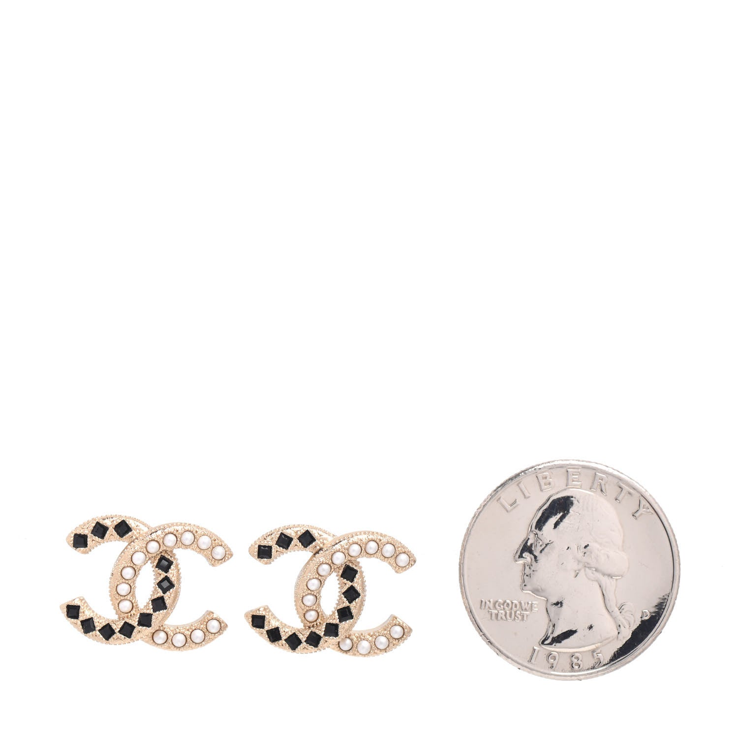 Chanel Resin Pearl CC Earrings Gold Black 2 of 4