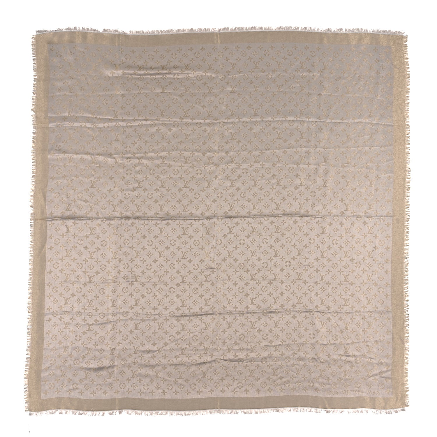 Louis Vuitton LOUIS VUITTON Silk Lurex Wool Monogram Shine Shawl Greige 1 of 3