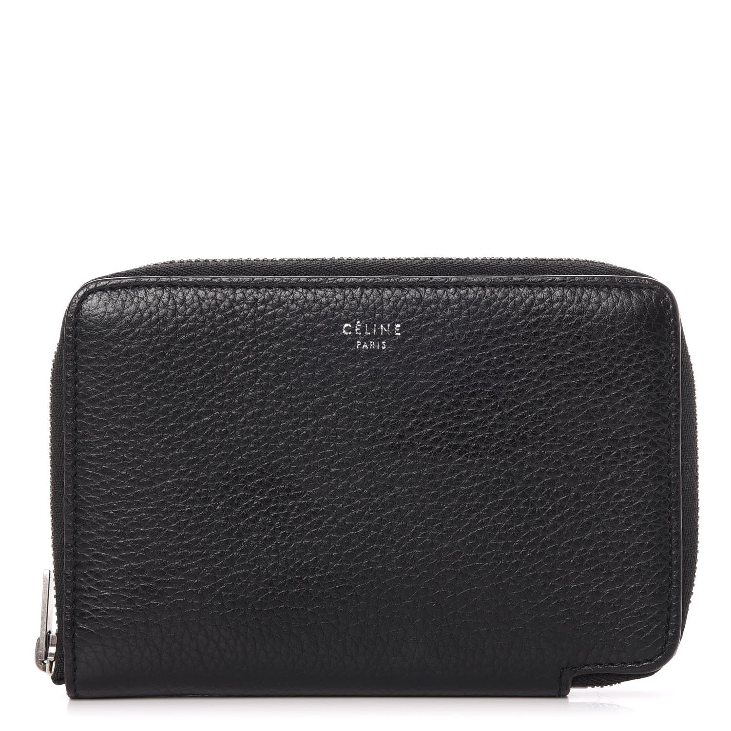 Celine Drummed Calfskin Zip Around Multifunction Wallet Black Citron 1 of 7