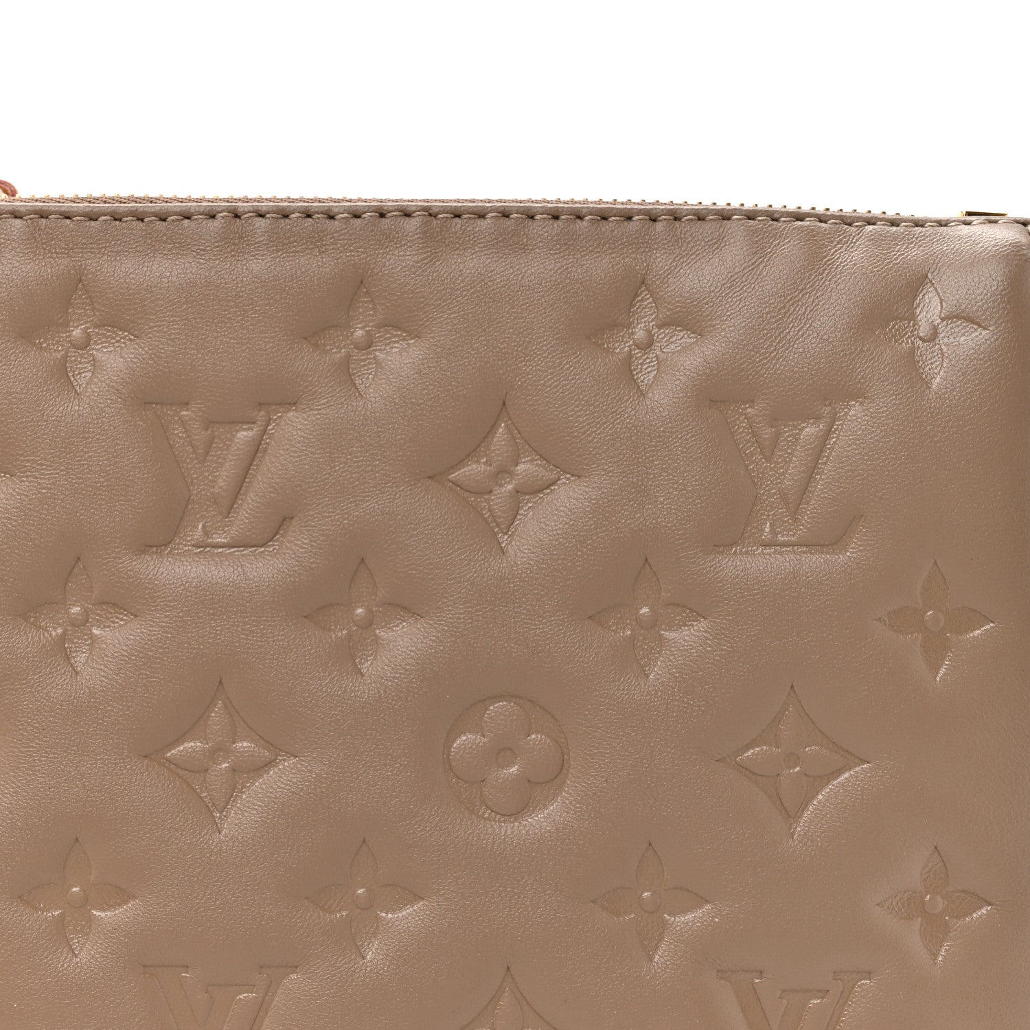 Louis Vuitton Lambskin Embossed Monogram Coussin PM Taupe 9 of 17