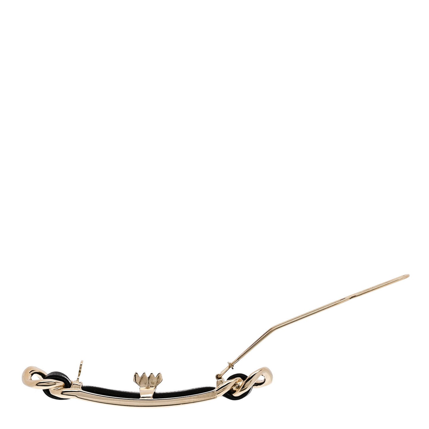 Metal Lambskin Strass Sergeant Hair Clip Barrette Black Gold